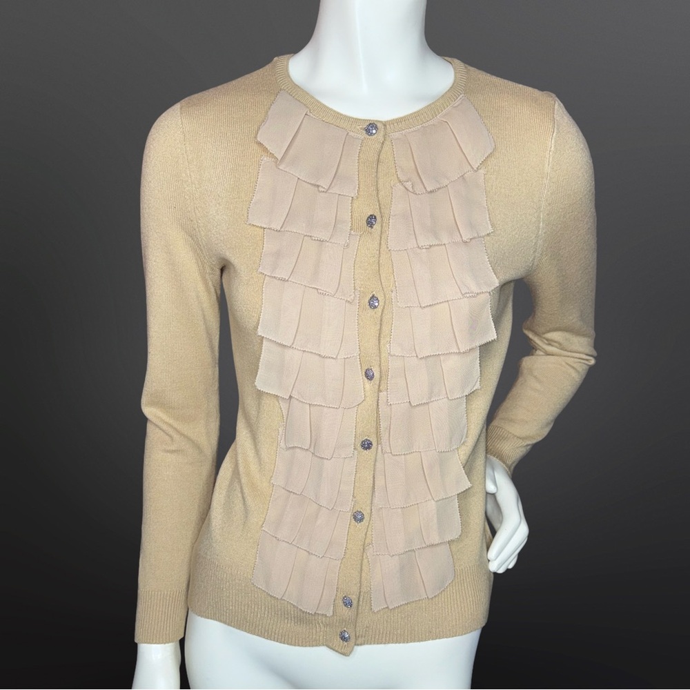 New York & Company Y2K Beige Layered Chiffon Cardigan